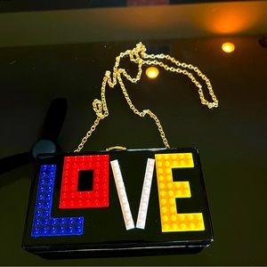 Love Lego Black Acrylic Clutch Purse New.